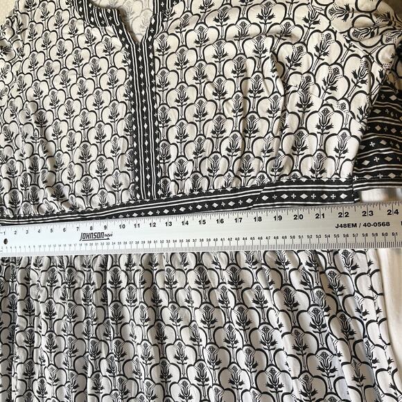 Ellos Women Midi Dress 1X (22/24) Black Floral A-Line 3/4 Sleeve V-neck Stretch - Picture 6 of 11